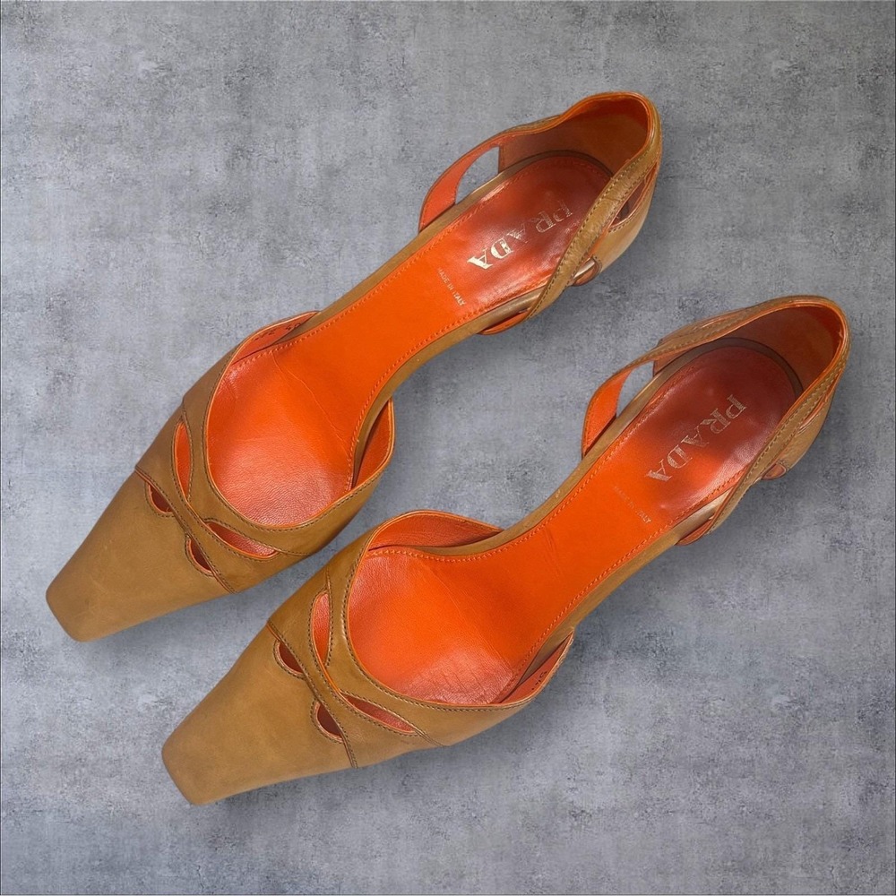 Prada Vintage Y2K Kitten Heel Pointed Toe Brown Mule Pumps Shoe Womens 40 US 10 - Picture 6 of 10